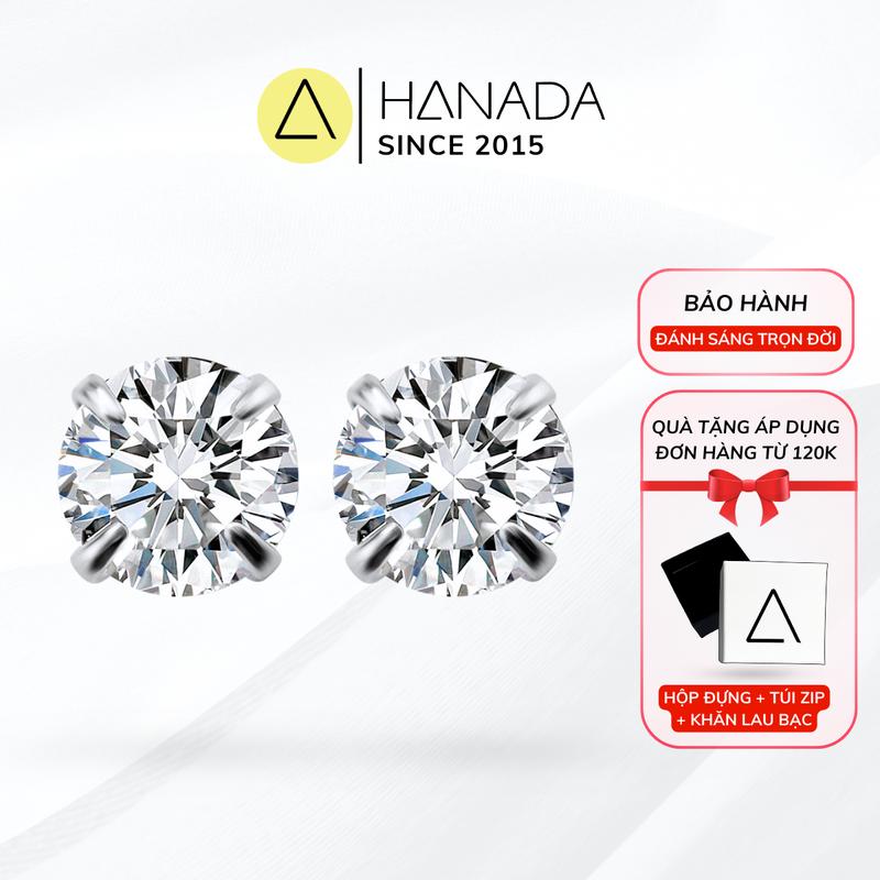 Bông tai bạc 925 Hanada Đá CZ 6A Chuẩn 120 Lát Cắt khuyên tai Siêu Lấp Lánh Không ố Không mờ hoa tai đẹp cho nữ bông tai nam khuyên nụ đơn giản 0397 D06