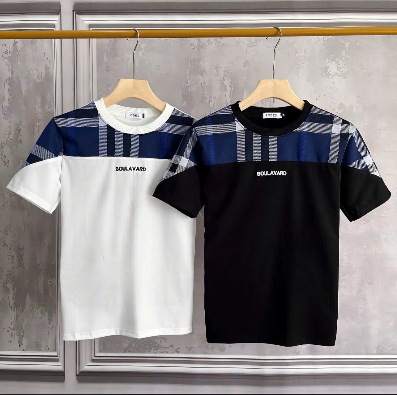 Áo Thun Nam Ngắn Tay Phối Caro Xanh Chất Vải Cotton Dày Dặn Co Giãn Nhẹ X 4 Màu Chuẩn Form Nam Dễ Phối Đồ Menswear [CLOTHES]