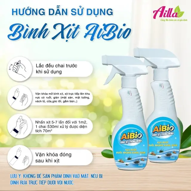 BÌNH XỊT THÔNG MINH AIBIO XUA ĐUỔI RUỒI, NHẶNG XANH, GIÁN  530ml