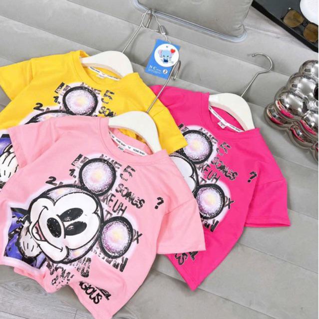 Áo thun cộc tay cotton tàu in hình Mickey 1