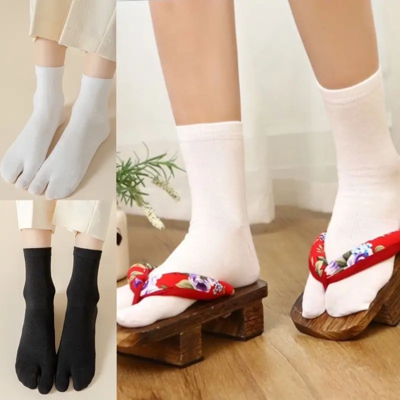 Tất Tabi Nhật Bản xỏ ngón mang Geta Trắng Đen Freesize cho Nam Nữ Nhung