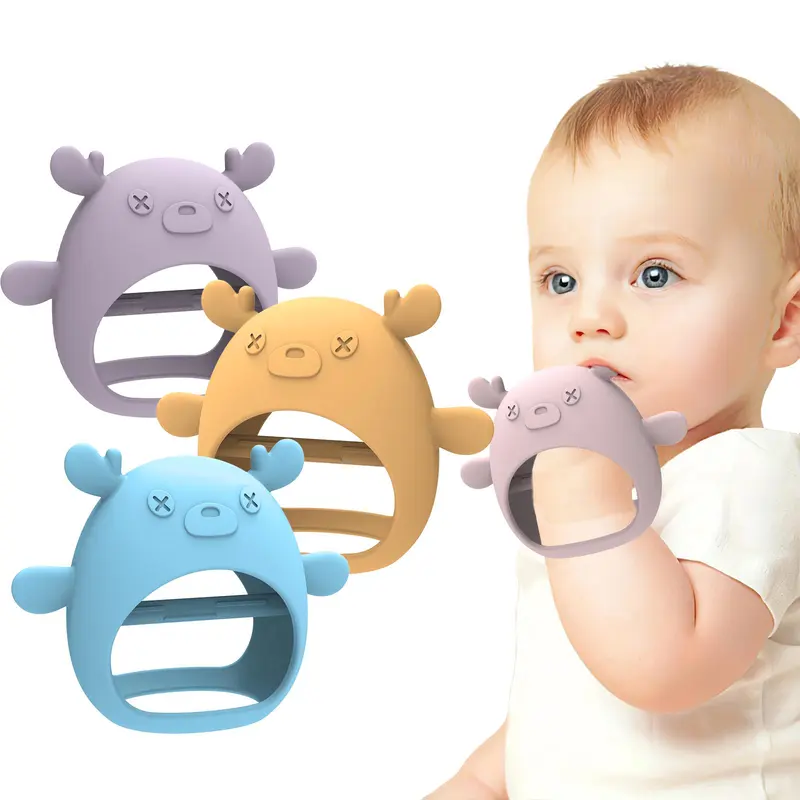 Cute Deer Design Teething Toy, 1pc Soft Silicone Teether for Babies, Easy To Hold Shape & Soft Material Teething Relief Toy 2