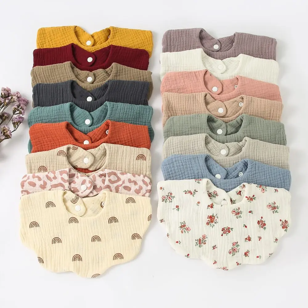 Baby Wave Shape Feeding Bib Bandana Burp Cloth Scarf Printed Soft Pure Cotton Absorbent Saliva Towel Breathable Apron for Newborn Gifts