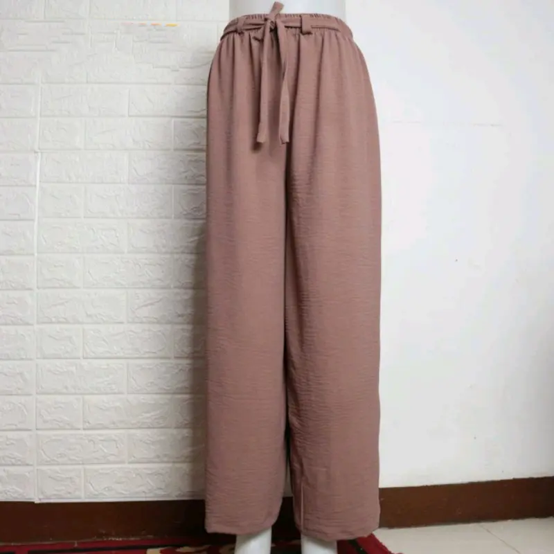 Celana Kulot Crincle airflow murah mewah Karet Nyaman Harian  Wanita  Crinkle  Bawahan Panjang Dewasa Linen Katun 3
