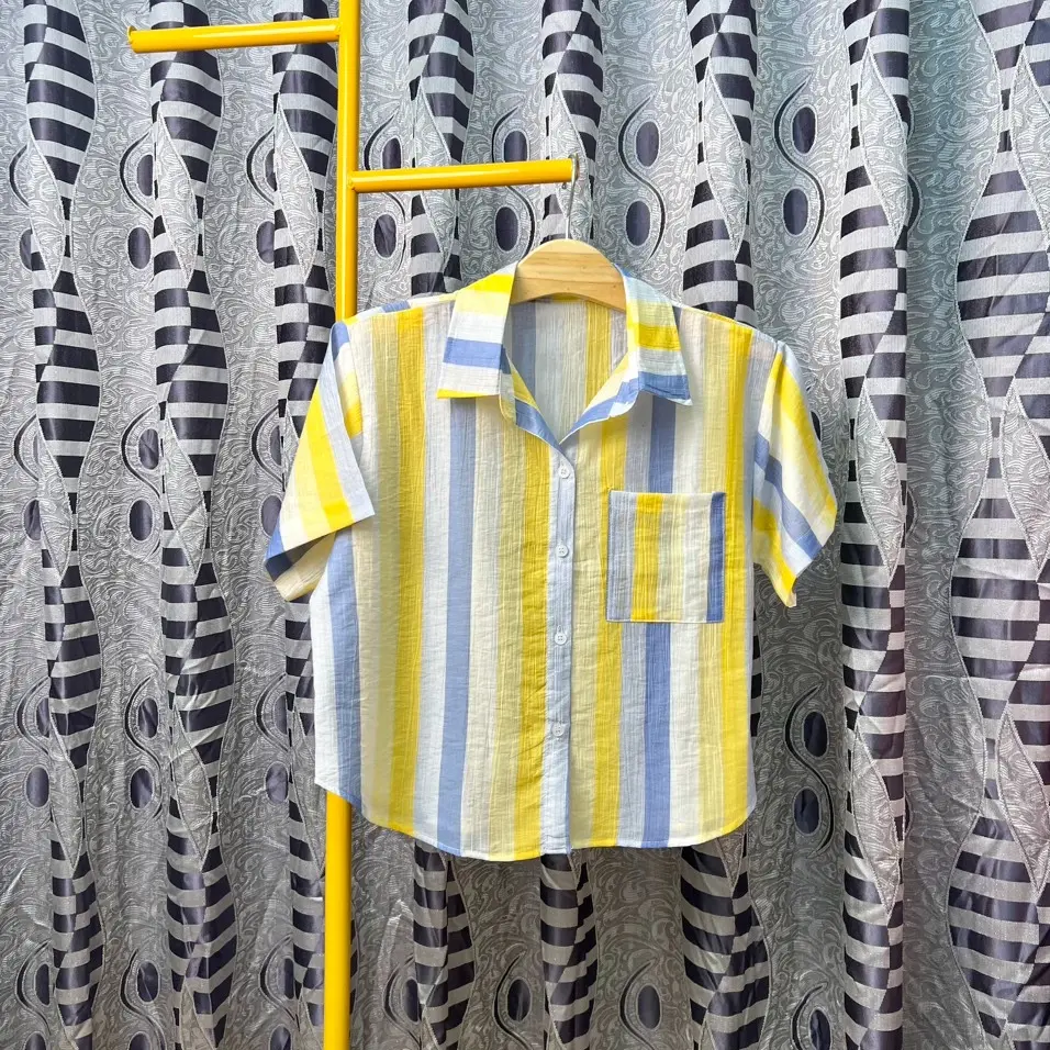 ÁO SƠ MI P-P 063 CROPTOP VẢI TƠ NHẬT SỌC CỰC XINH