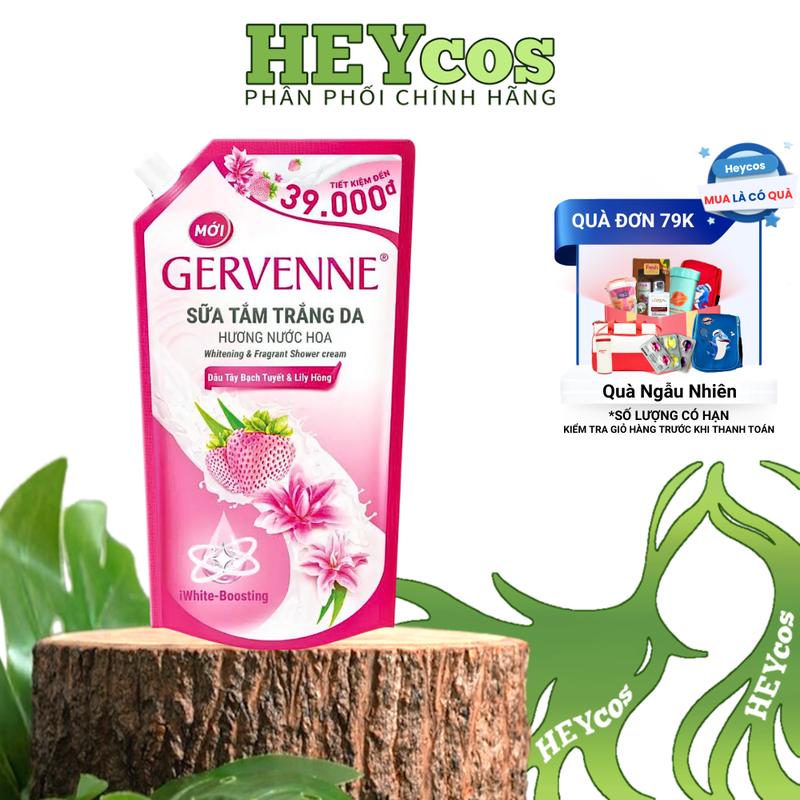 [CHÍNH HÃNG] Sữa Tắm Gervenne Dâu Tây Bạch Tuyết & Lily Hồng Túi 900g - Trắng Da, Lưu Hương, Hương Nước Hoa