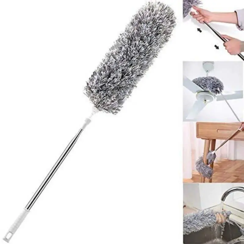 Chổi Quét Trần Nhà Chất Liệu Vải Sợi Cán Inox Có Điều Chỉnh Độ Dài Tới 2,8m Cây Phất Trần Quét Mạng Nhện, Lau Bụi Bẩn