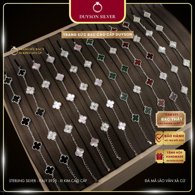 Lắc tay bạc Ý 925 mạ vàng trắng cỏ 4 lá Duyson Silver, Vòng tay bạc nữ xi kim cao cấp cỏ bốn lá