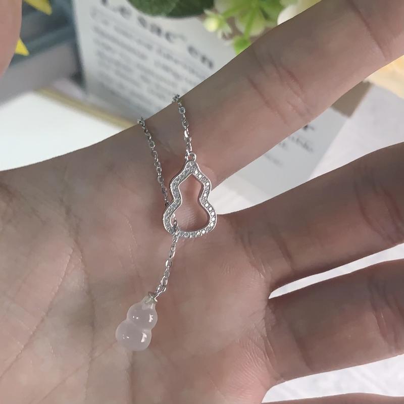 Ultimate Real Shot 925 Sterling Silver Natural High Ice White Chalcedony Gourd Tassel Necklace Versatile High Sense Fu Lu Pendant 1