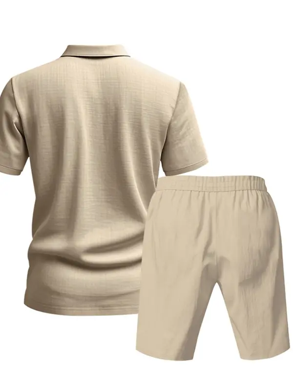 Two-Piece Set Men's Solid Short Sleeve Polo Shirt & Shorts, Regular Fit Casual Fashion Cozy Breathable Men Two-piece for Summer, Men's Clothes for Daily Wear 8
