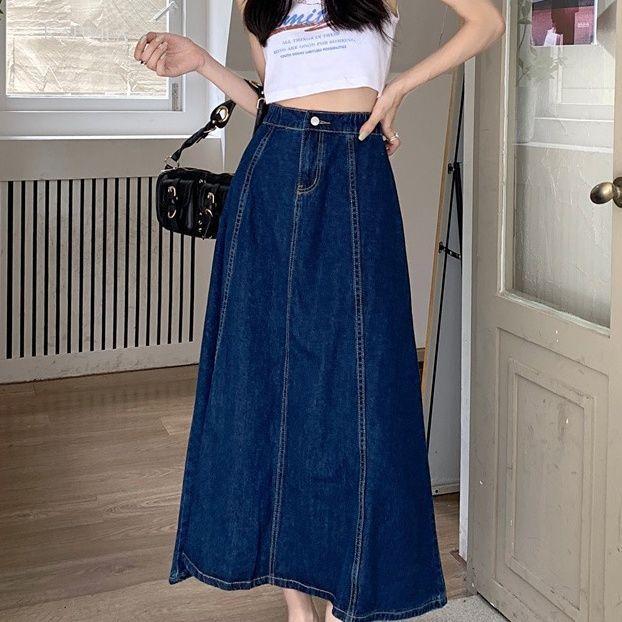 Product Introduction of Chân Váy Denim Dài, Ngoại Cỡ Cho Cô Gái Đầy Đặn, Váy Ô Chữ A Dài Nửa Người Dành Cho Nữ, Dài Trung Bình Qua Đầu Gối, Cạp Cao, Vải Mỏng, Ngoại Cỡ, Quần Áo Nữ, 100,00kg Women Khuy 8
