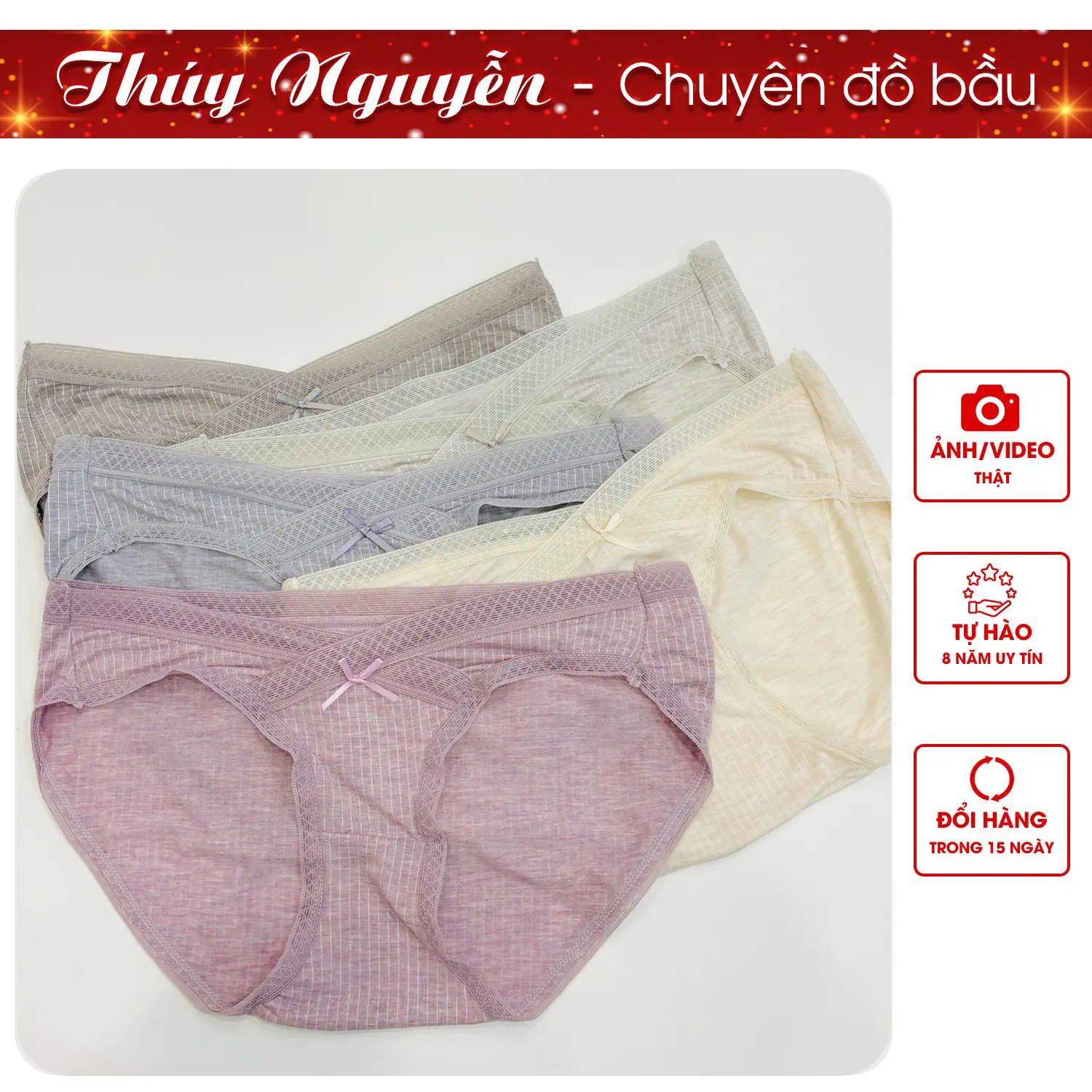 (7040) Quần lót sợi tre viền lụa cao cấp nhà Thúy Nguyễn cho mẹ bầu và mẹ sau sinh, co giãn, đũng than tre, mặc mát, thoáng khí