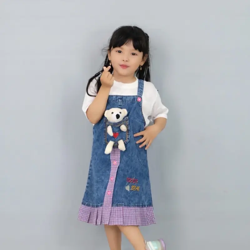 Overalls Jumpsuit Jeans Anak perempuan Variasi Boneka 1-8 Tahun Combed Lengan 4