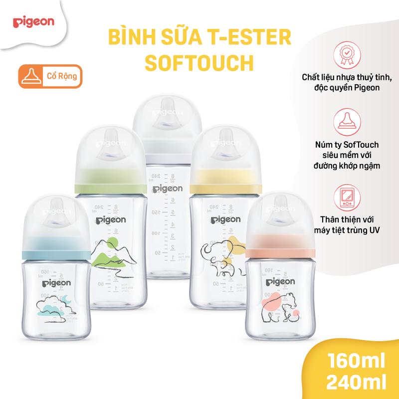 Bình Sữa Pigeon T-Ester Softouch Baby-Friendly World 160ml/240ml - Nhiều Hoạ Tiết