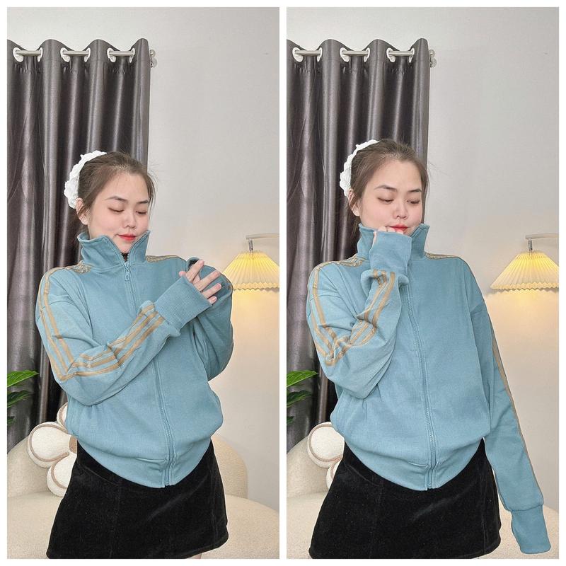[K NÓN] Áo Khoác Nữ Sọc Tay 6 Túi Khóa Kéo- Nhung Nguyễn Top Jacket Women 7