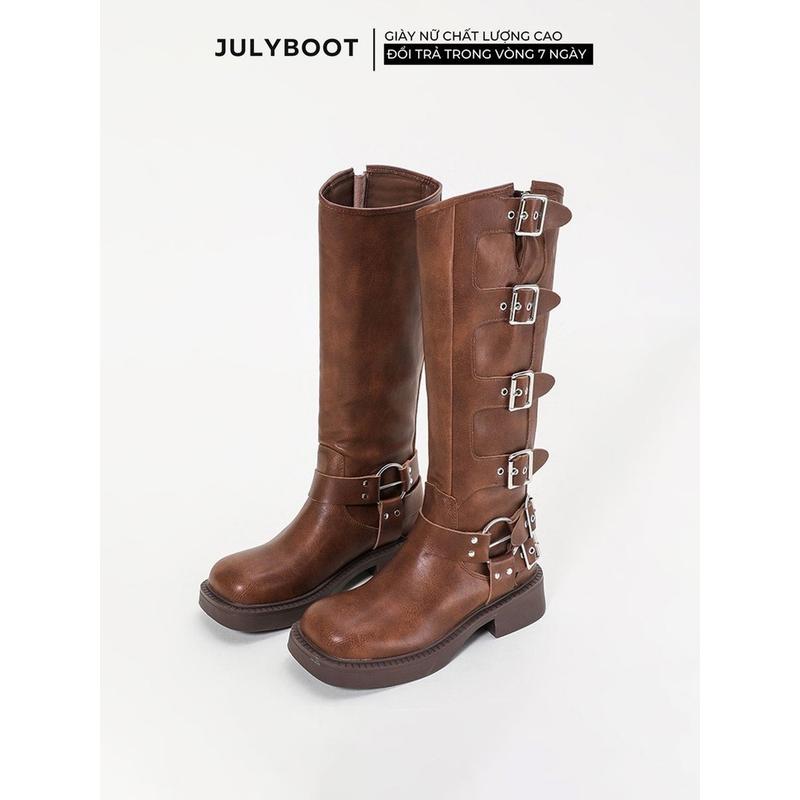 Boot nâu nữ Cổ Cao Bốt Cao Bồi Biker boots - Đế 6 cm Mang Kiểu Chùng Phong Cách vintage Cực Xinh bik2