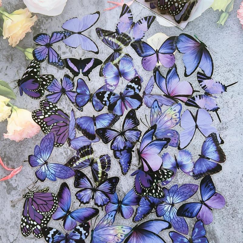 40pcs Butterfly Pattern Notebook Decoration Sticker, Decorative Collage Decal, DIY Decorative Sticker For Stationery Computer Water Bottle Skateboard 7