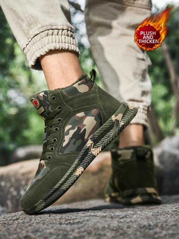 1 Pair Camo Pattern Lace Up High Top Canvas Sneakers, Casual Sporty Trainers for Outdoor Activities, Outdoor Casual Sports Shoes, Gym Shoes, Footwear 9