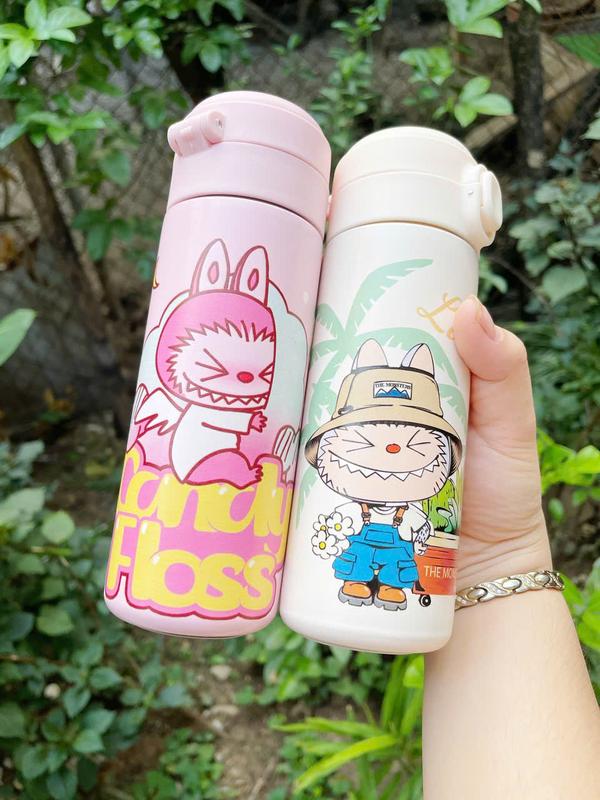 BÌNH GIỮ NHIỆT IN HỌA TIẾT LABUBU DUNG TÍCH 450ML, INOX 304 CUTE DỄ THƯƠNG, CỐC GIỮ NHIỆT HOẠT HÌNH CAO CẤP CHO BÉ YÊU MANG ĐI HỌC, ĐI CHƠI 1