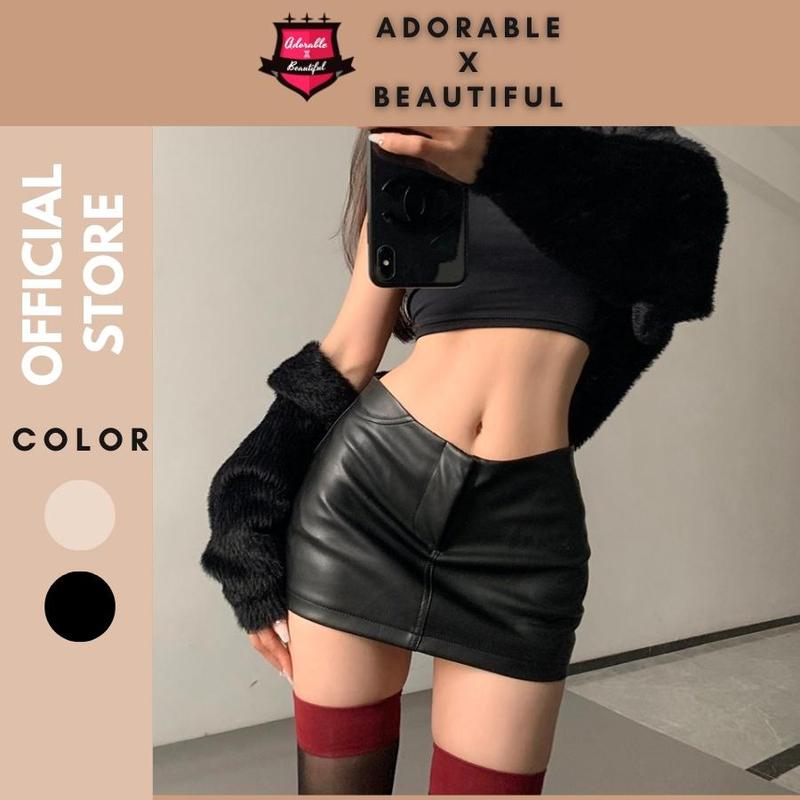   Có Sẵn  Chân Váy Da Đen PU Trơn Form Ngắn Có Lót Trong Chân Váy Mini Đen Trắng Kem Ulzzang Sexy  AdorablexBeautiful  Khuy Nữ 