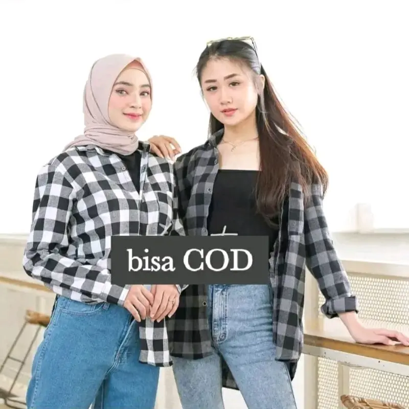 Kemeja flanel wanita distro Unisex lengan panjang Casual Kain Lembut Motif Kotak Surfing Nyaman Tangan Semi flannel 2