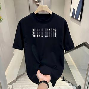 ผ้าฝ้ายคอกลมแขนสั้นเสื ้อยืดผู้ชายเทรนด์ภาษาอ ังกฤษพิมพ์ฤดูร้อนด้านบ หลวมพร้อมเสื้อยืดขนาด