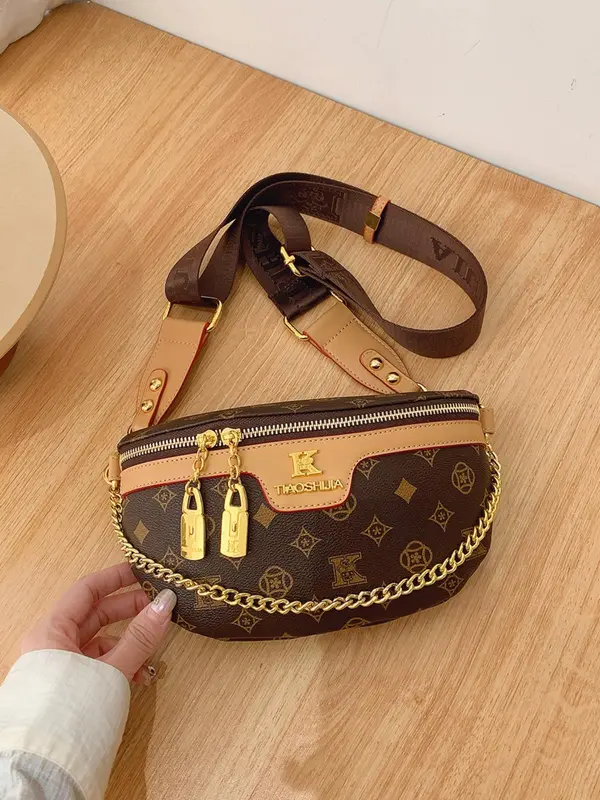 Women's Fashionable Geometric Pattern Crossbody Bag, Casual PU Leather Zipper Shoulder Bag for Daily Used, Trendy Versatile High-quality Daily Commuting Bag 0