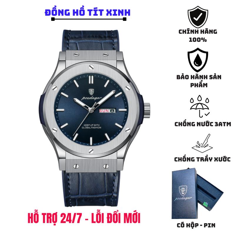 Đồng hồ nam POEDAGAR chính hãng dây silicon mặt xanh dương kính tinh thể sapphire chống thấm nước 3ATM Watch Đeo Tay ap watches đồng hồ