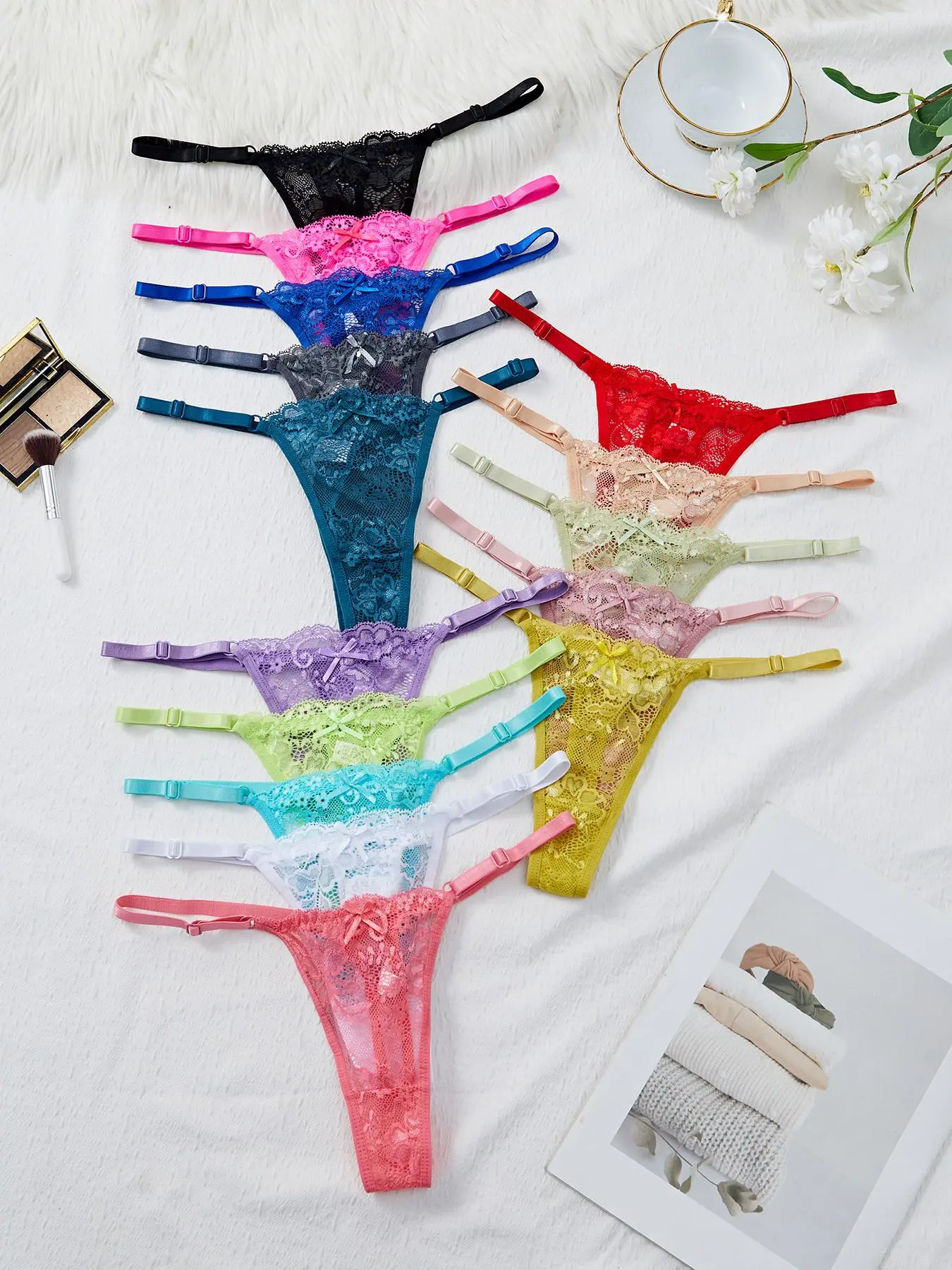 Women's Solid Color Lace Thong, Casual Comfy Breathable Panty for Daily Wear, Ladies Underwear for All Seasons