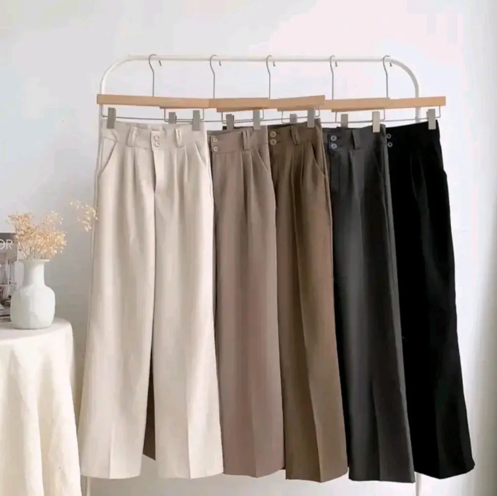Quần ống suông 2 khuy có 5 màu đen, ghi, kem, nâu cam, nâu rêu Nữ Women Ong Pants