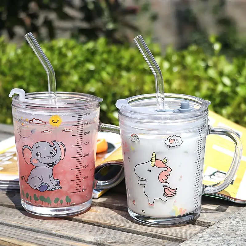 Gelas Kaca / Gelas Minum Kaca Karakter / Gelas Kaca & Gagang Silikon / Minuman 400ml 7
