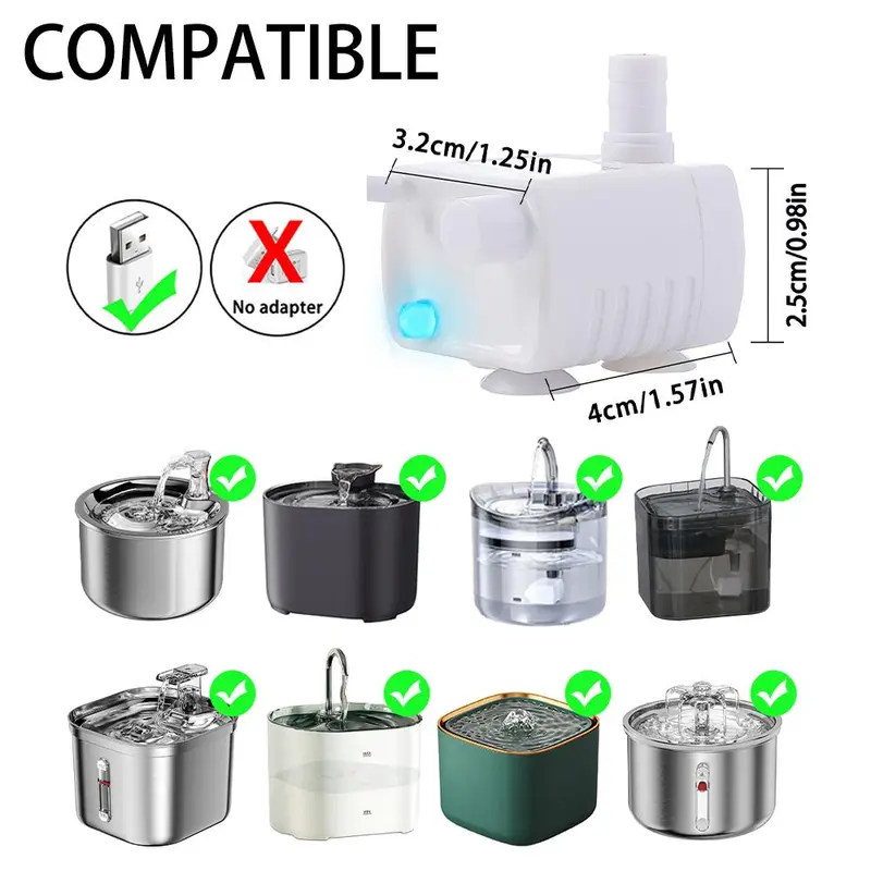 Cat Water Fountain Pump, USB Rechargeable Pet Water Fountain Replacement Pump, Pet Water Fountain Pump for Cat Water Fountain 1
