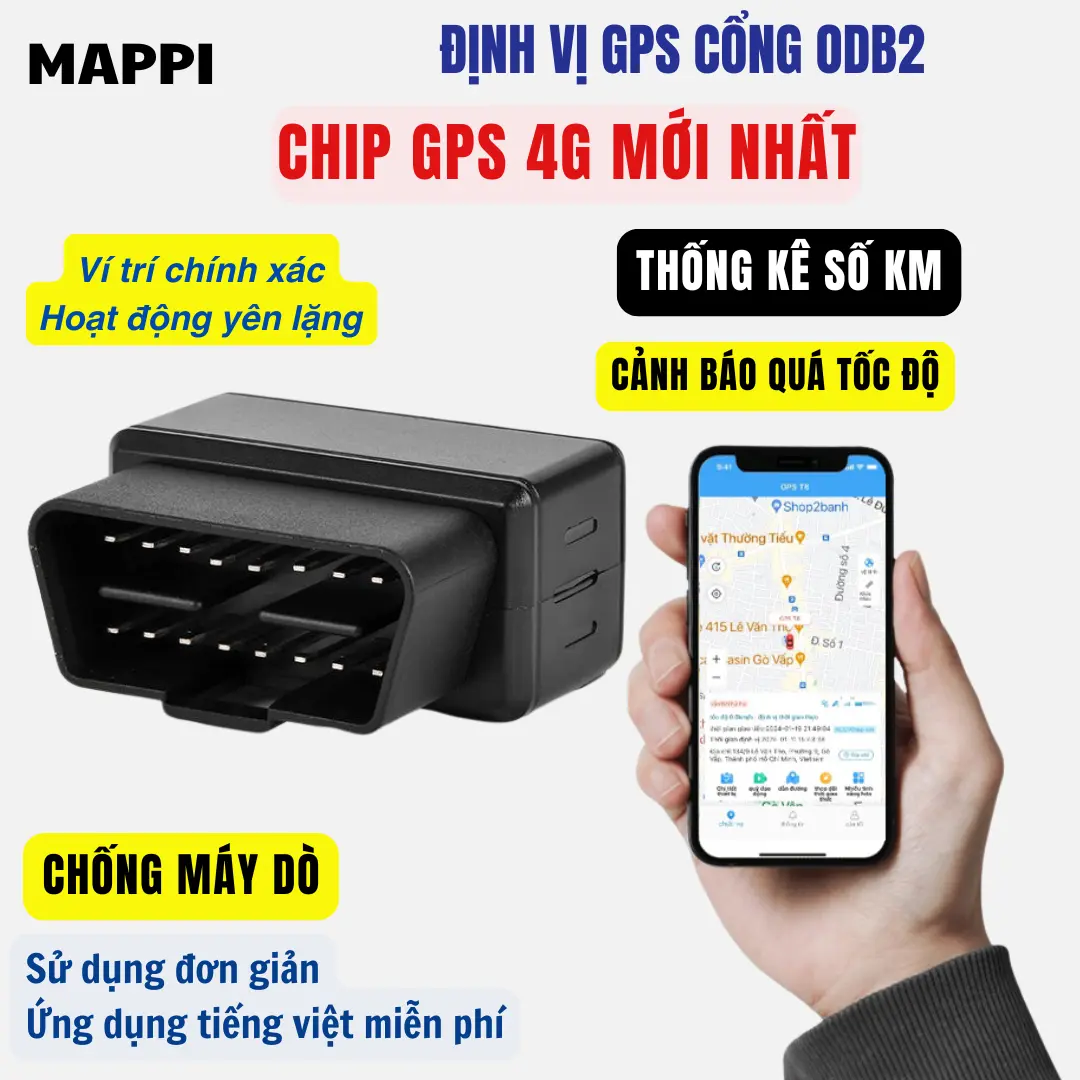 Định vị ô tô GPS cổng ODB2, vị trí trực tuyến, cảnh báo quá tốc độ, ứng dụng miễn phí