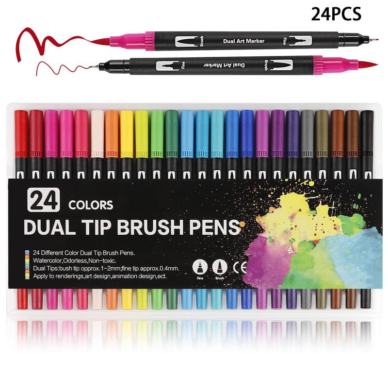 Dual Tip Brush Pen, 1 Set Colorful Flexible Felt-tipped Artistic Markers, Stationery for Adults & Students, Art Supplies for Drawing, Sketching, Calligraphy, Painting, Best Friend Gifts, Touch Markers, Gift Sets 1