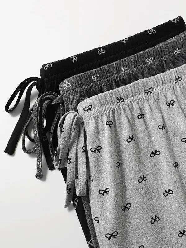 Plus Size Women's  All Over Bow Print Knot Front Elastic Waist Pajama Pants, Loose Casual Comfy Breathable Jogger Pants for Daily Home Wear, Women's Sleepwear for All Seasons 3