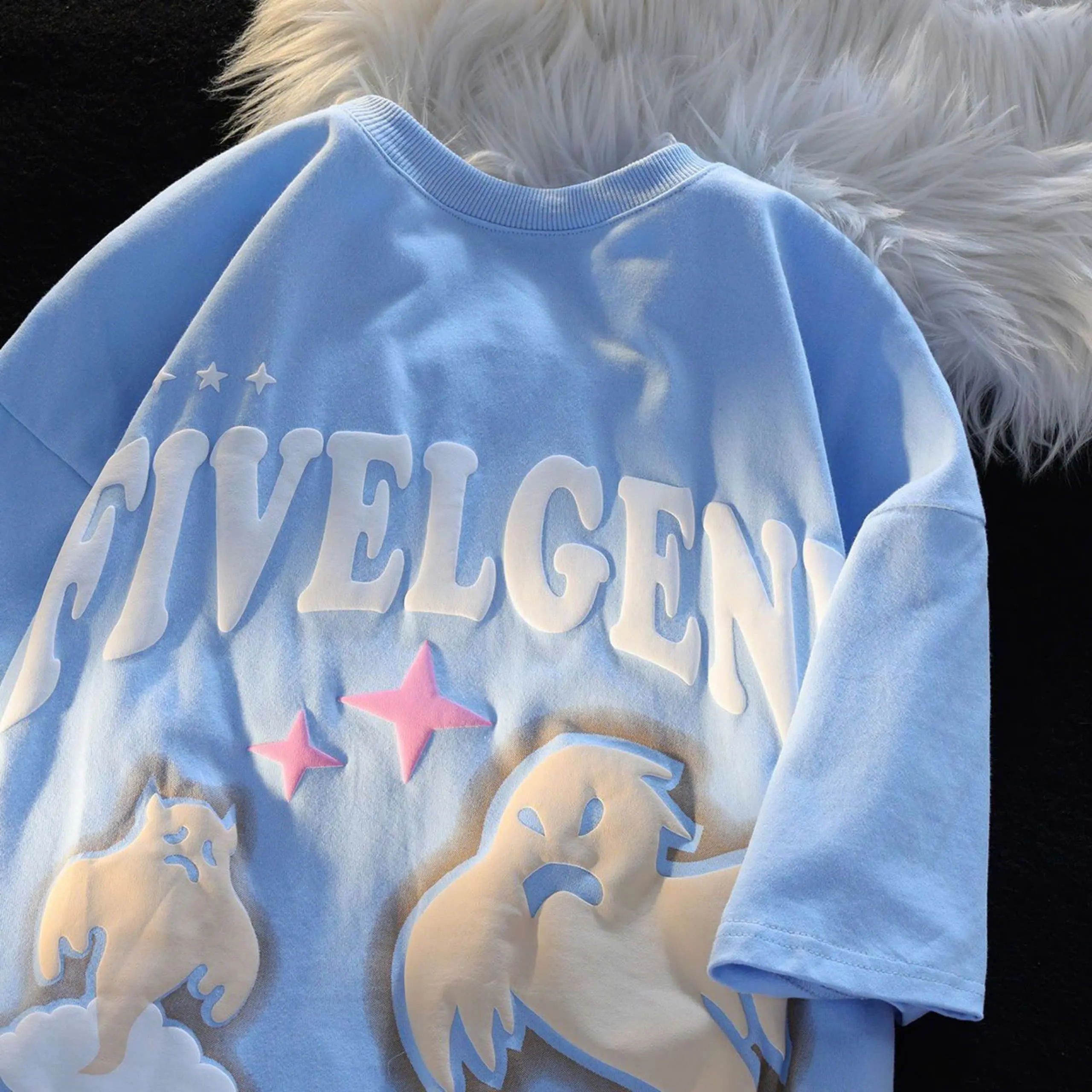 Áo thun HỒN MA in nổi tay lỡ unisex nam nữ phông form rộng teen cổ tròn freesize cotton giá rẻ basic dễ thương đơn giản menswear
