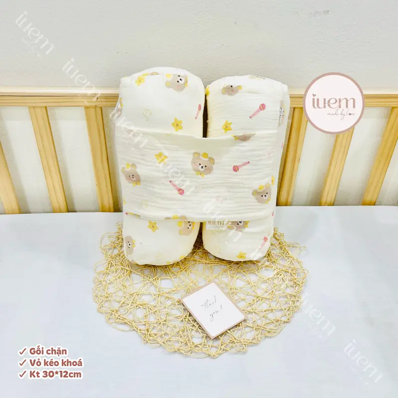 iuem gối chặn sơ sinh vải xô Muslin mềm thoáng, lõi bông chắc chắn, giúp bé sơ sinh không bị giật mình, 4