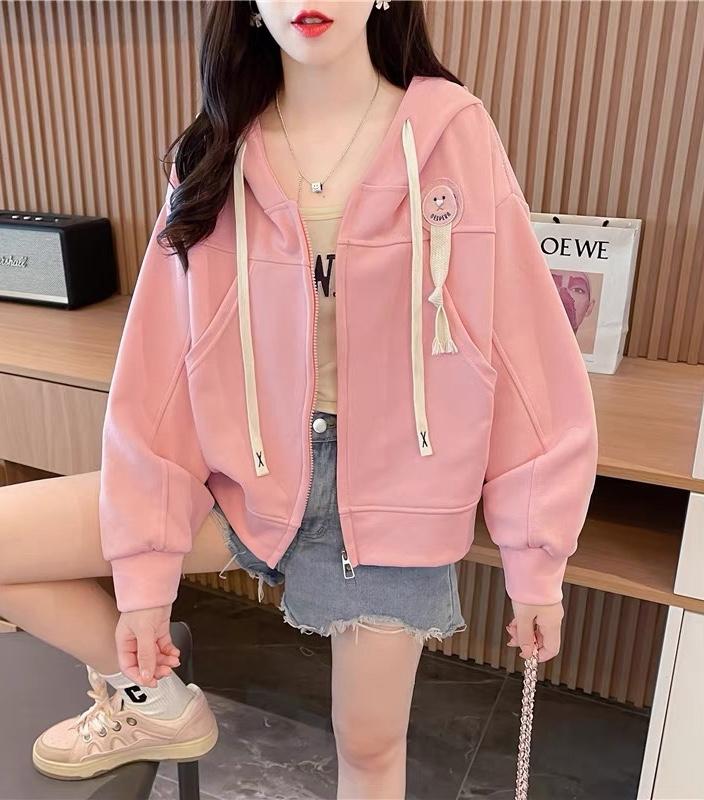 ÁO KHOÁC NỈ THUÊ HÌNH MẶT CƯỜI PHỐI KIỂU DÂY THÒNG LẠ LÙNG XINH XẮN Nữ Women Top Hoodie Có Túi Nâu 4
