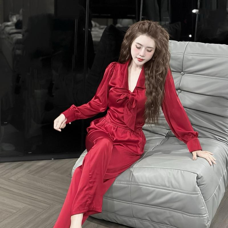  Sét bộ đồ kiểu dáng nơ tiểu thư nhún bo eo tôn dáng cho nữ chất lụa latin mềm mịn  freesize 40-60kg  women Voi Áo chỉ giặt tay đơn giản đi lại set váy mango 【 một mảnh   áo xanh lá nền tảng 