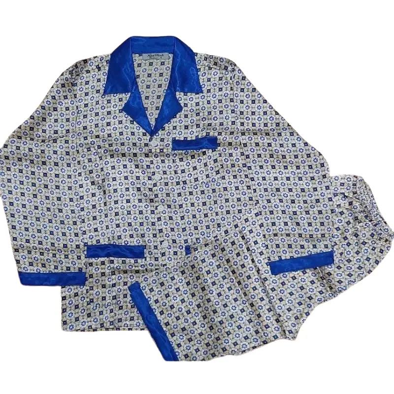 Bộ pijama phi bộ ngủ nam trung niên họa tiết dài tay, chất liệu phi bóng [ẢNH THẬT] Kem Nhung Kem Nhung Tim 1