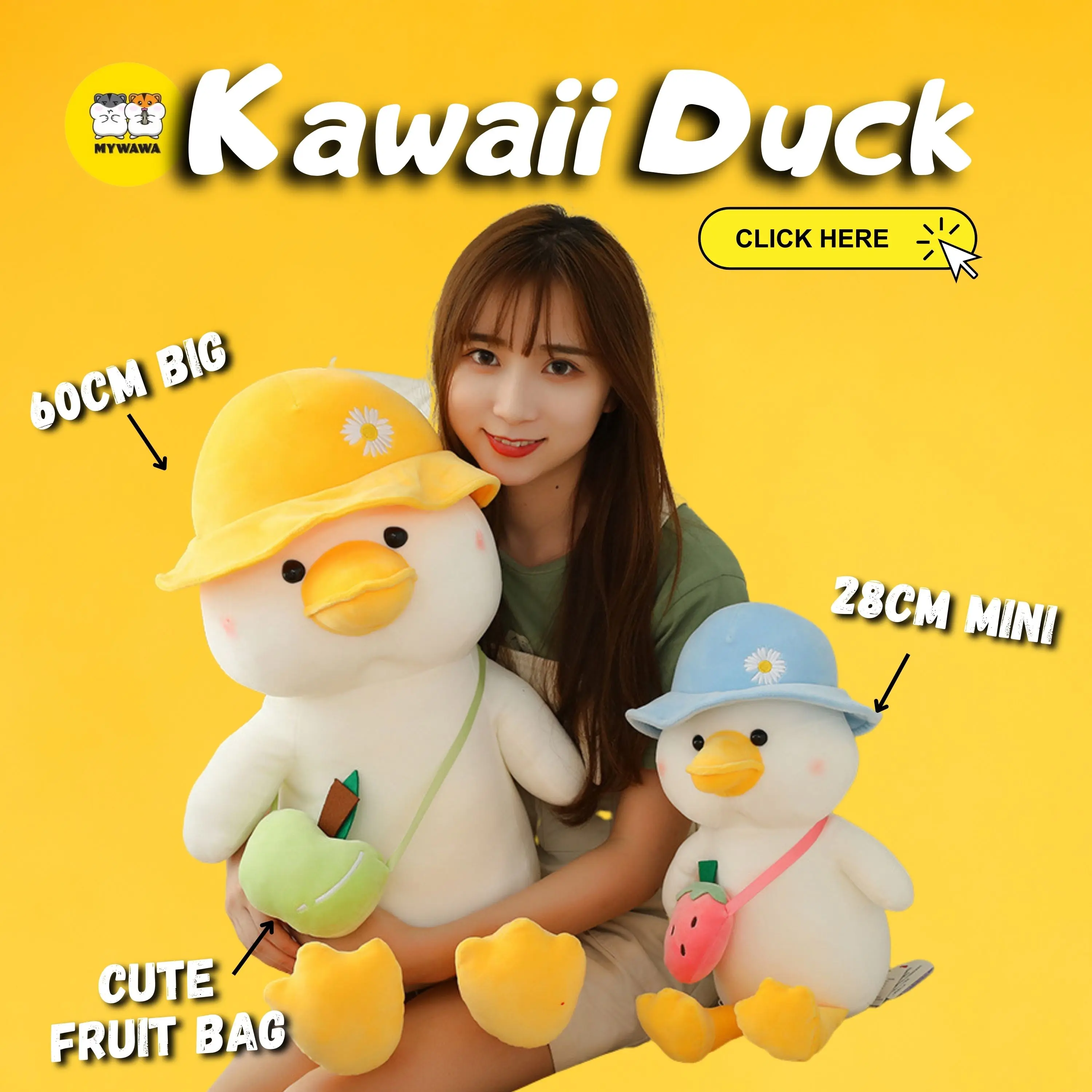 Kawaii Duck Baby Toys Cute Soft Duck fluffy stuffed plushies Children Kids Birthday gift Patung Itik Gebu Comel Besar Dolls