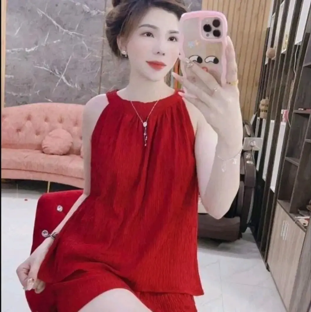 (3SIZE46~70kg) ĐỒ BỘ XỐP NỮ  SÁT NÁCH Thun  MỀM MỊN THOÁNG MÁT Top Áo Women Vietnam Tie Front