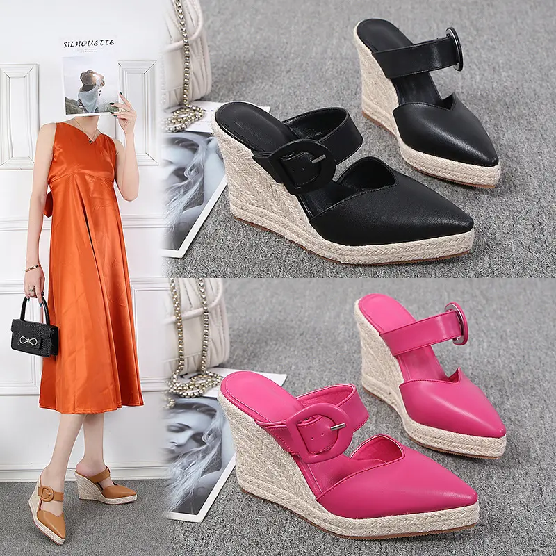 2025 European and American Fashion Hot Girl Style Straw Woven Wedge Sandals for Women, Wear-Resistant Platform Height Increasing Non-Slip Holiday Shoes, in Stock and Fast Delivery Bohemian Style Home Outdoor Shoes, Slimming and Versatile
