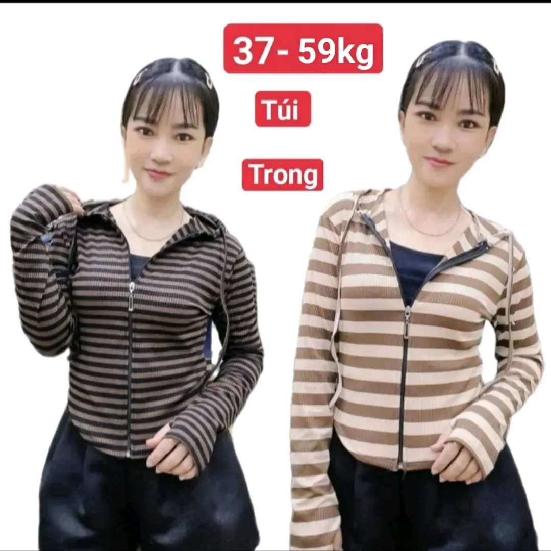 áo khoác thun gân sọc, có sỏ ngón, túi trong, có nón, có 2 size từ ( 37-58kg )