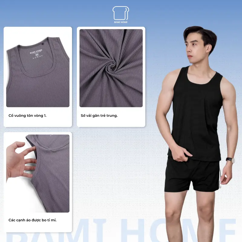 Áo tank top nam thun gân co giãn, áo ba lỗ nam tập gym thoáng mát sát nách BAMI HOME STORE -ATT05 3