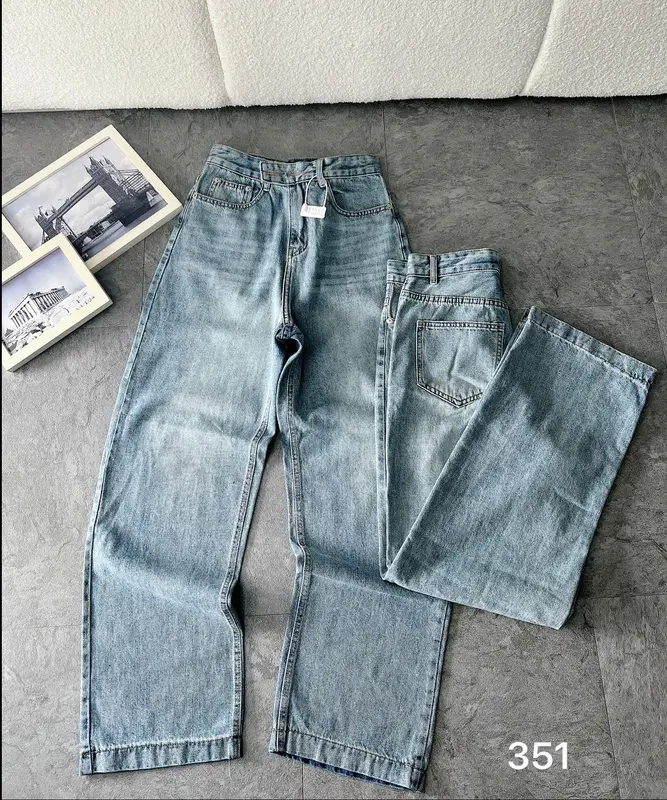 TCSHOPJEAN Quần Jeans Suông Nữ Bigsize 55kg-90kg Trơn Lai Kiểu Mã 351 7