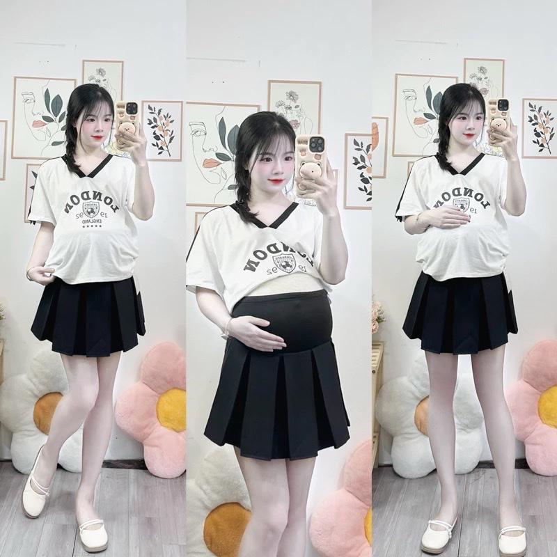Chân váy bầu xếp li ngắn trên gối có lót trong,có đáp và chun điều chỉnh vòng bụng 2