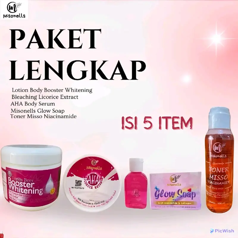 Bundle Isi 5 Misonells Hb booster 250gr & Bleaching Licorice+Aha Bodyserum 0