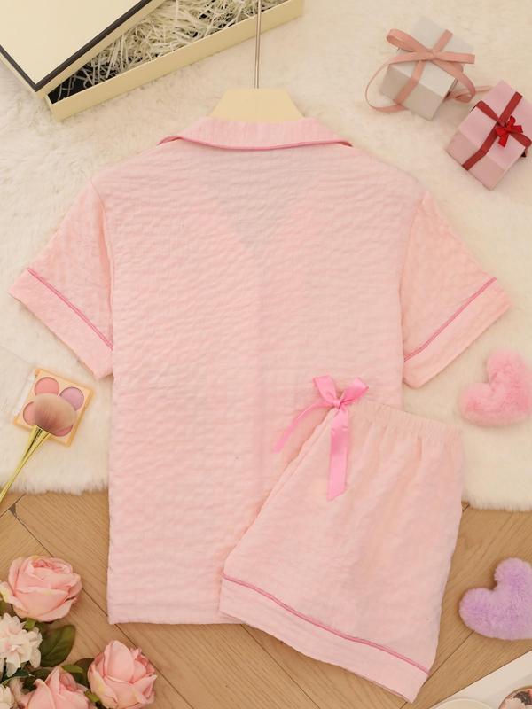 Women's Solid Color Short Sleeve Top & Shorts Pajama Two-piece Set, Casual Comfy Shirt & Shorts PJ Set, Ladies Summer Sleepwear, Loungewear 6