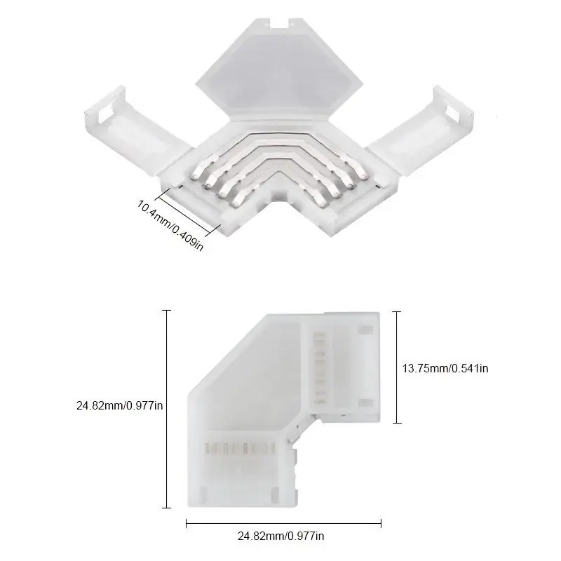 10mm 4pin L-Shape LED Corner Connector, 5 Counts 90-Degree Right Angle LED Light Strip Connector, Suitable for 5050 3528 Tape Light 1